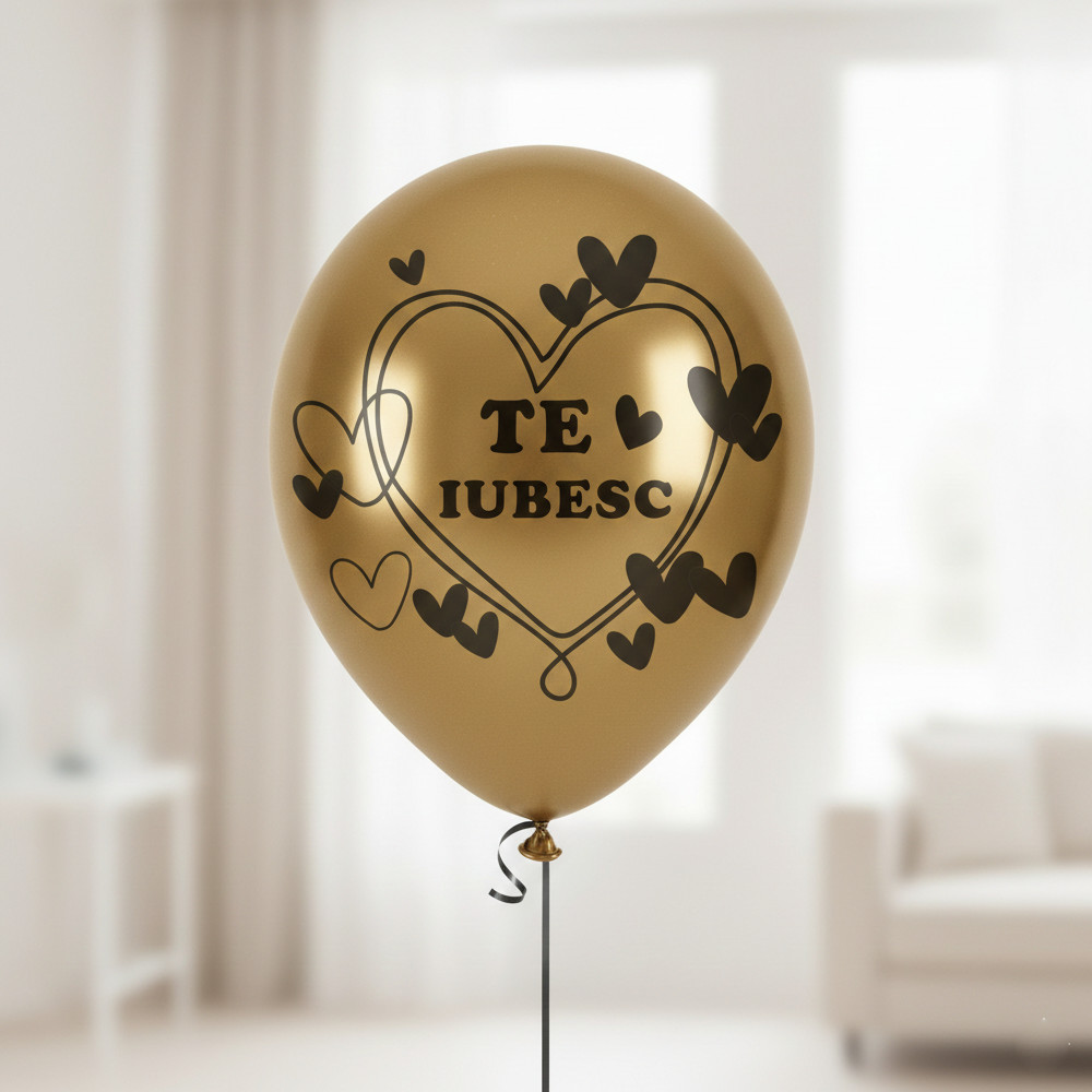 Balon party latex, negru, auriu, te iubesc, 30 cm, 20 buc, PPRJ1631 - imagine 3