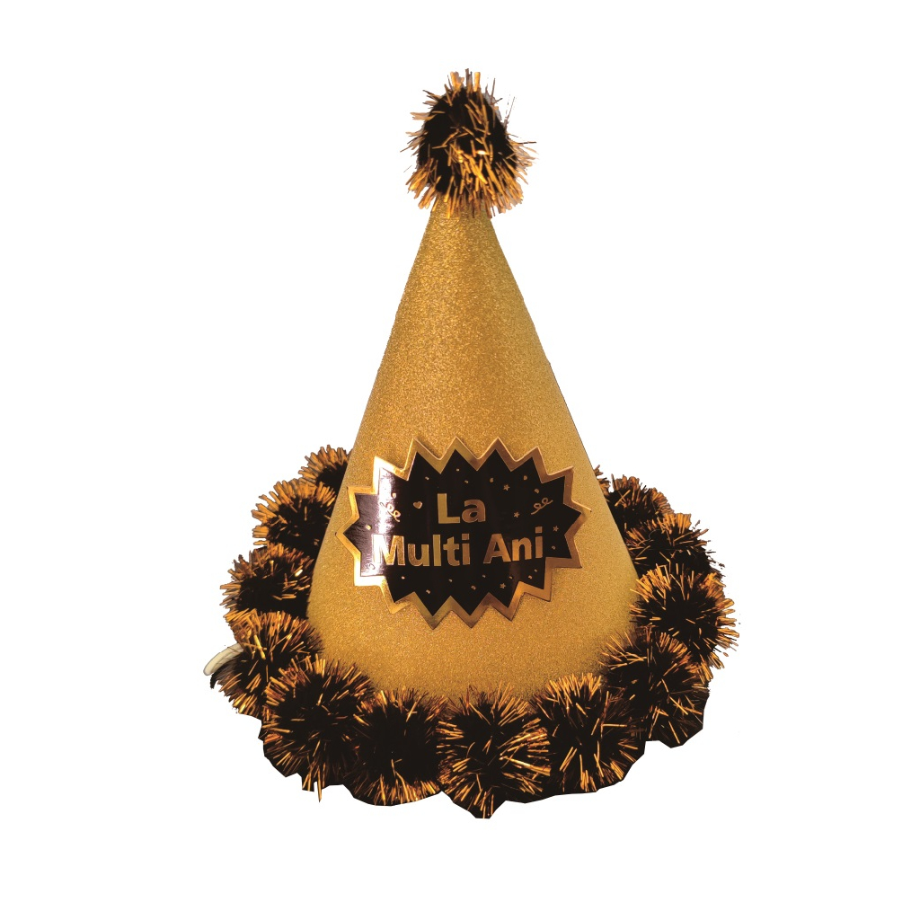 Coif auriu, negru, 20 cm, la multi ani