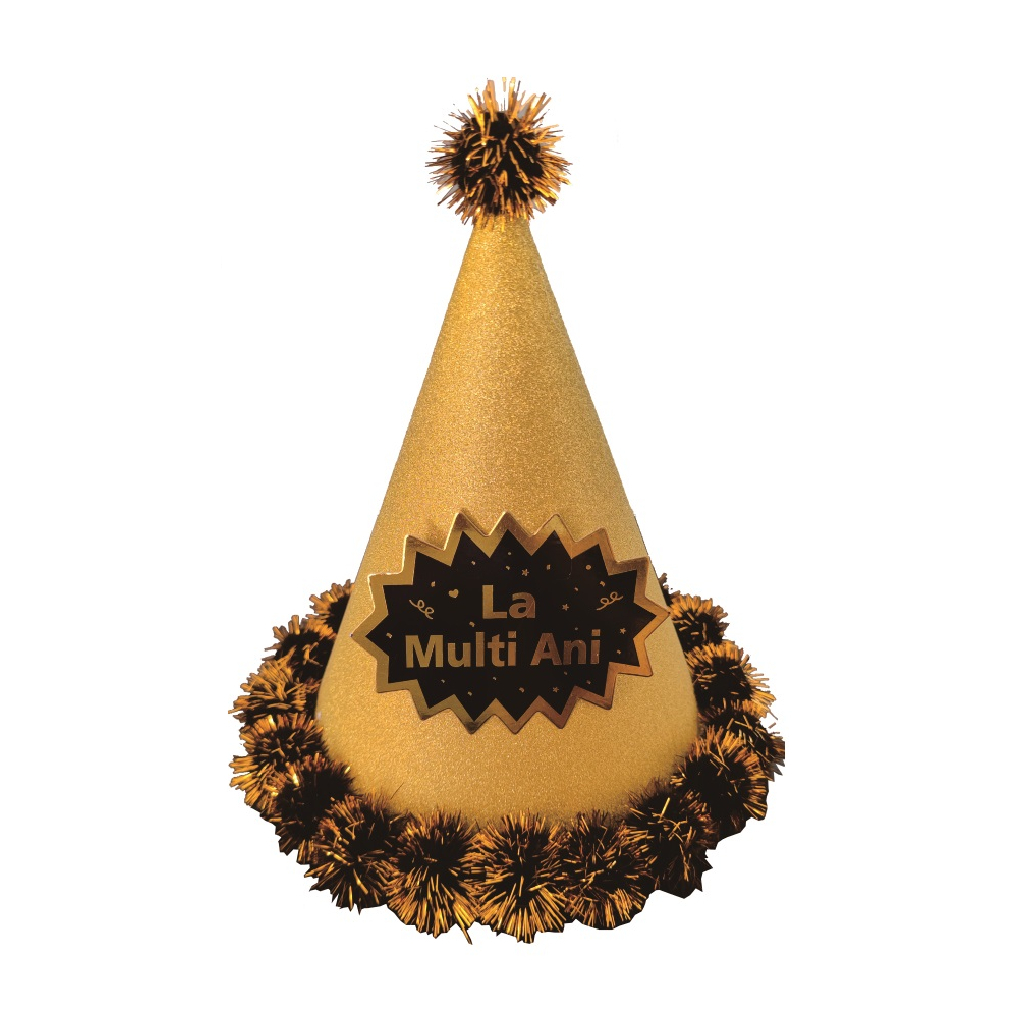 Coif auriu, negru, 24 cm, la multi ani