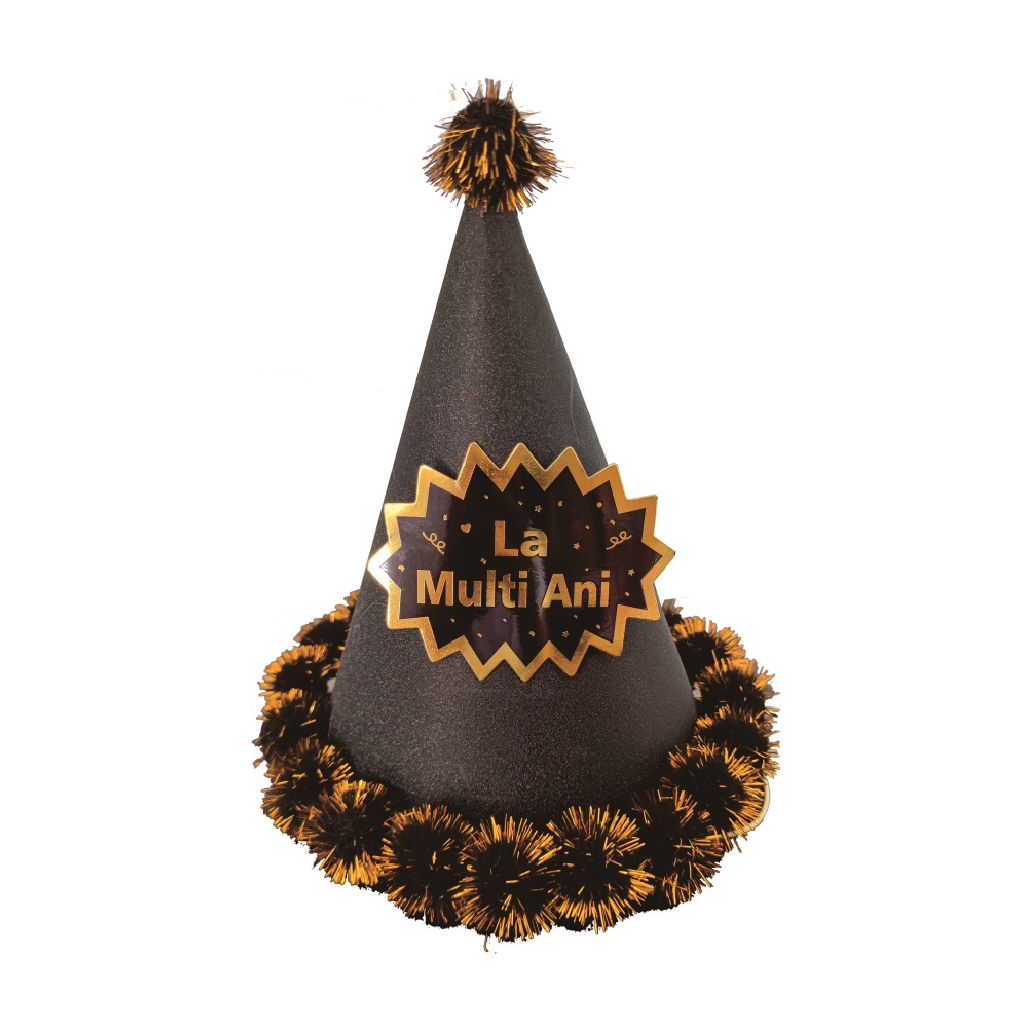 Coif gri, auriu, negru, 24 cm, la multi ani
