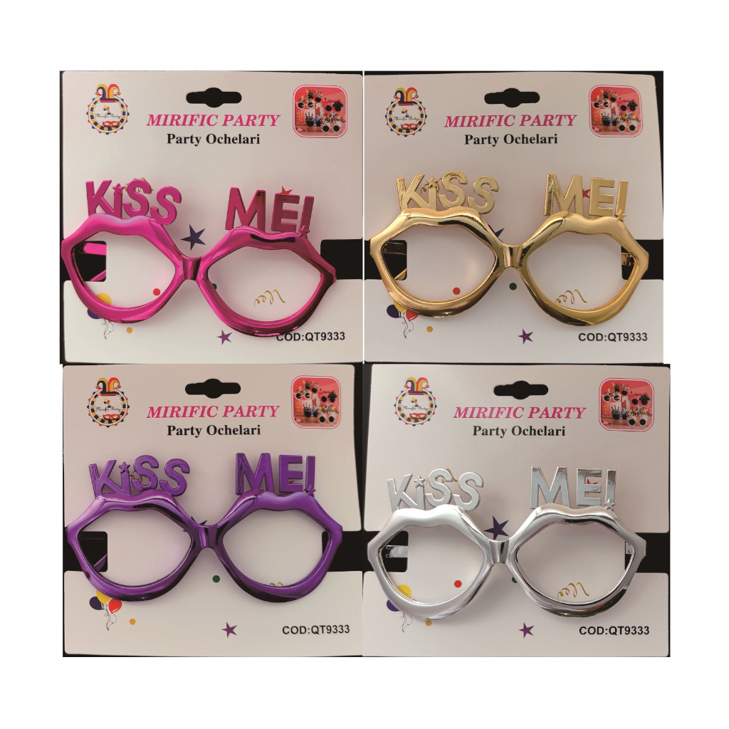 Set 4 buc. ochelari, diverse culori, buze, kiss me