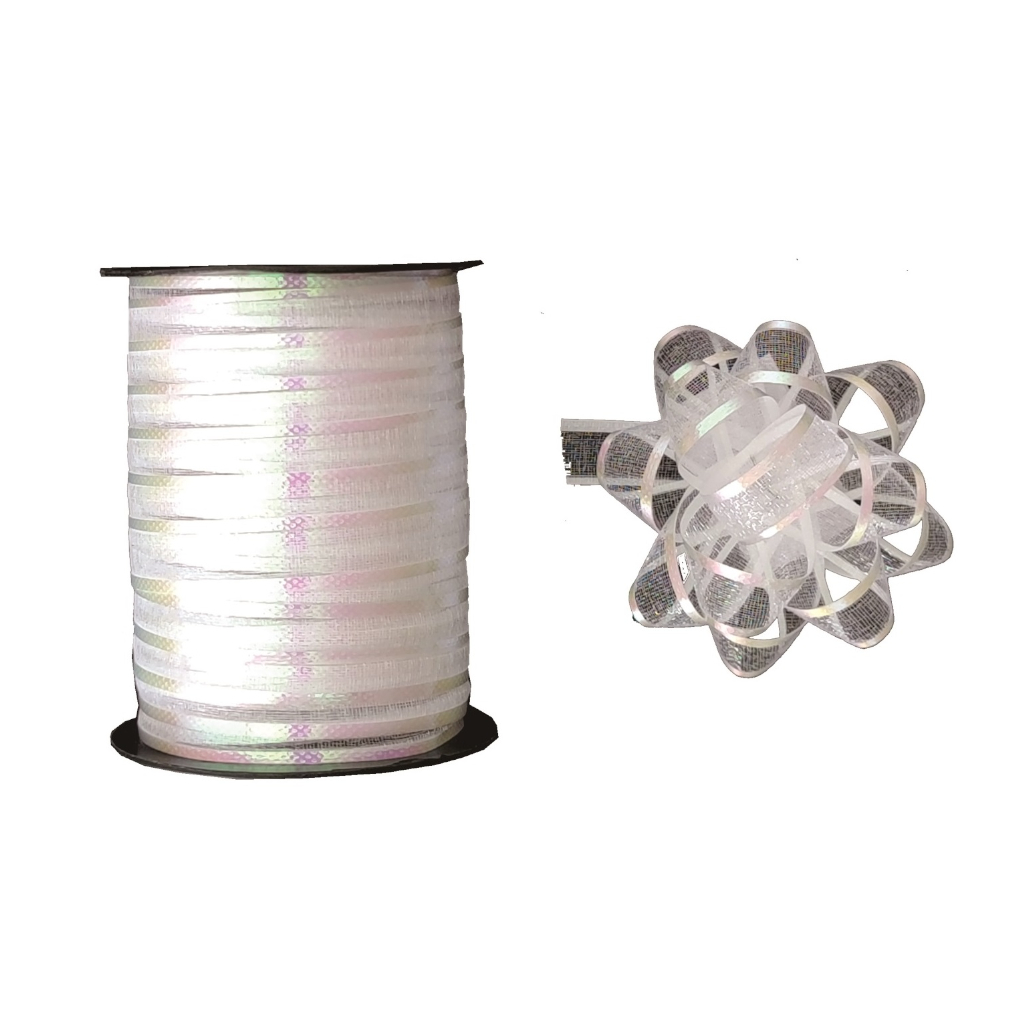 Set 4 buc. fundita decorativa si panglica 100 cm, alb
