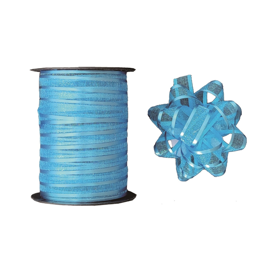 Set 4 buc. fundita decorativa si panglica 100 cm, albastru deschis
