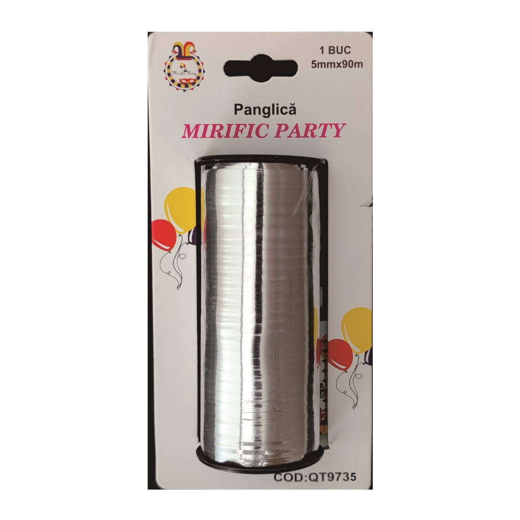Panglica cadou argintiu, 90 m x 5 mm