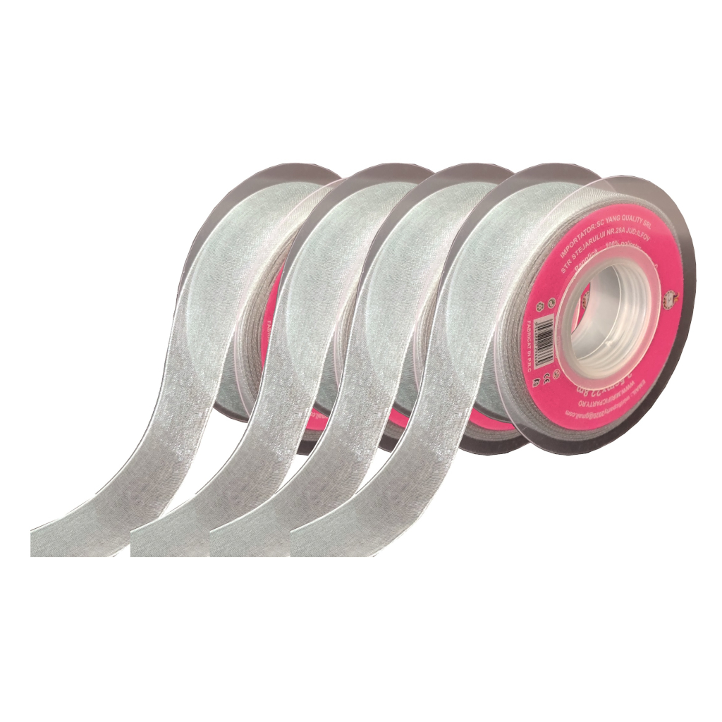 Panglica Organza gri, 23 m x 2.5 cm, QT9666