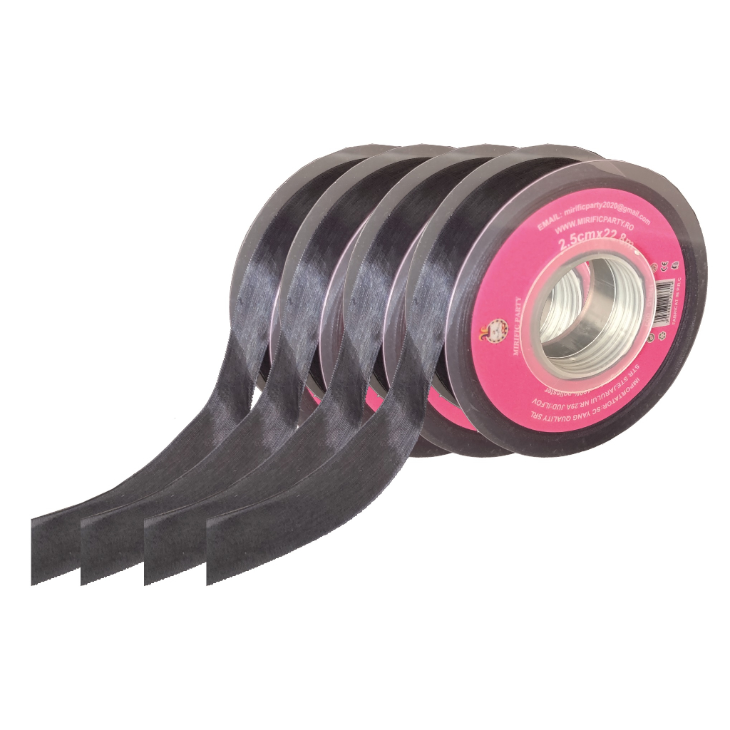 Panglica Organza negru, 23 m x 2.5 cm, QT9661