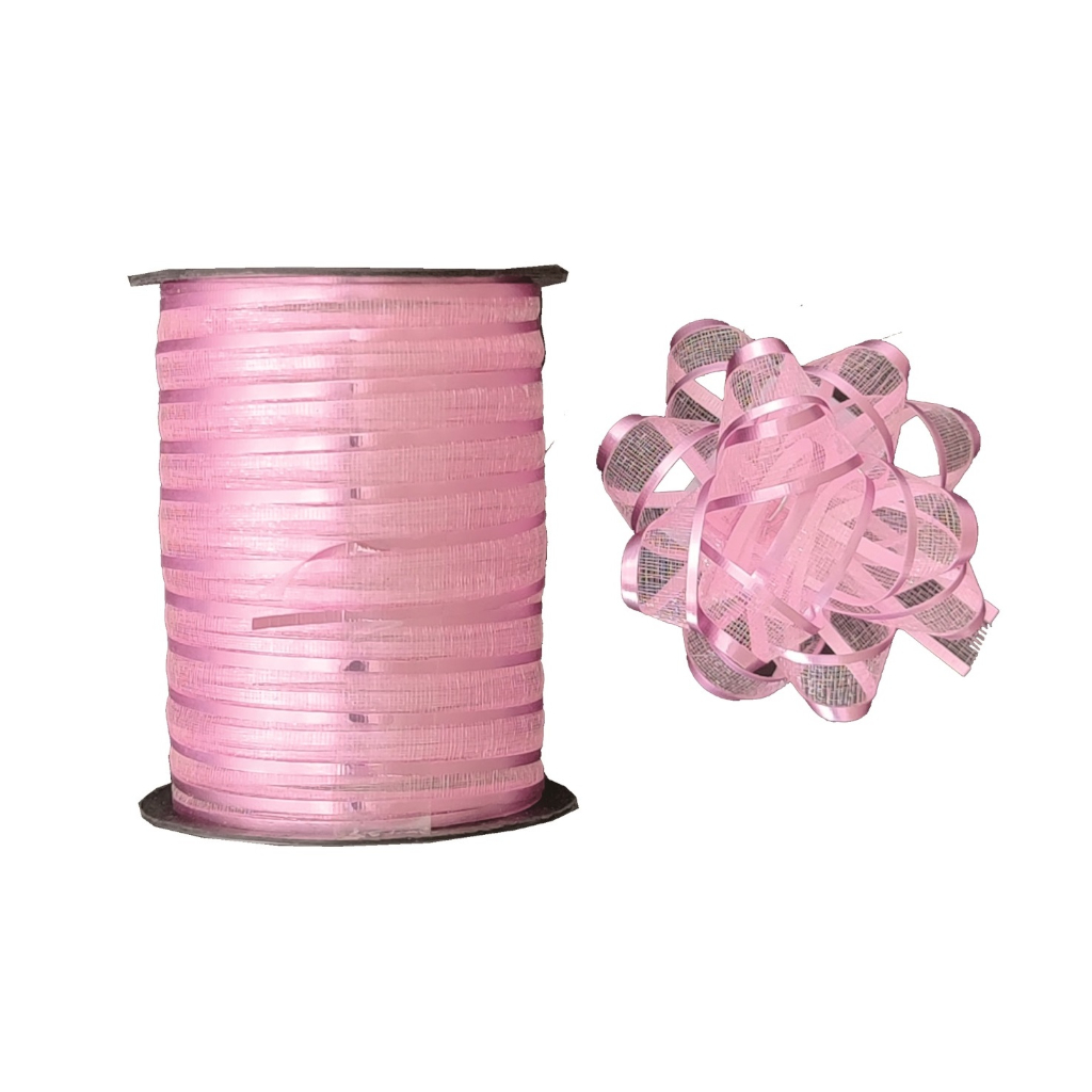 Set 4 buc. fundita decorativa si panglica 100 cm, roz