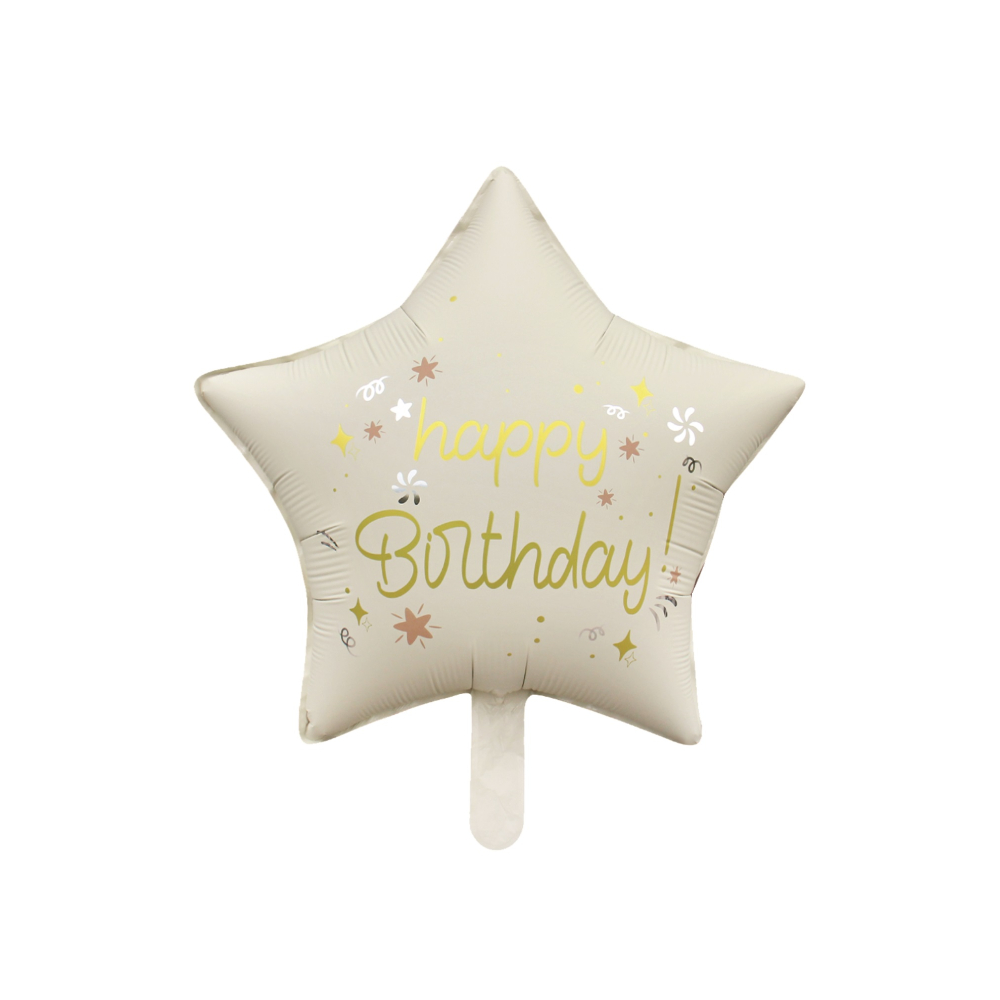 Balon party folie metalizata alb, 47 cm, stea, happy birthday, PPLM0892