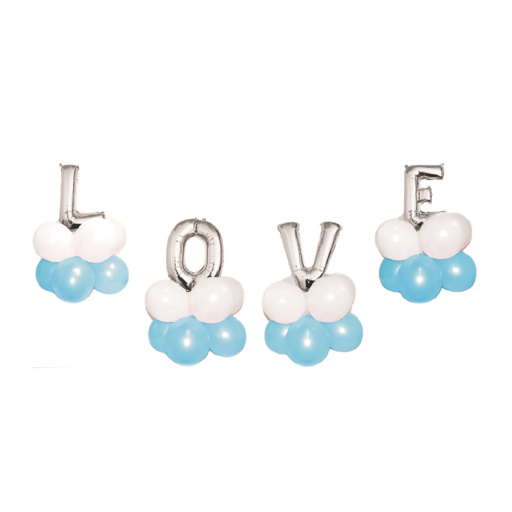 Balon party, folie metalizata alb, albastru, argintiu, TZ5152, love