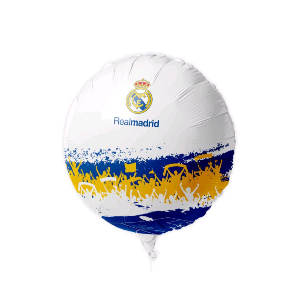 Balon party folie metalizata alb, albastru, galben, 45 cm, fotbal, PPRM13542