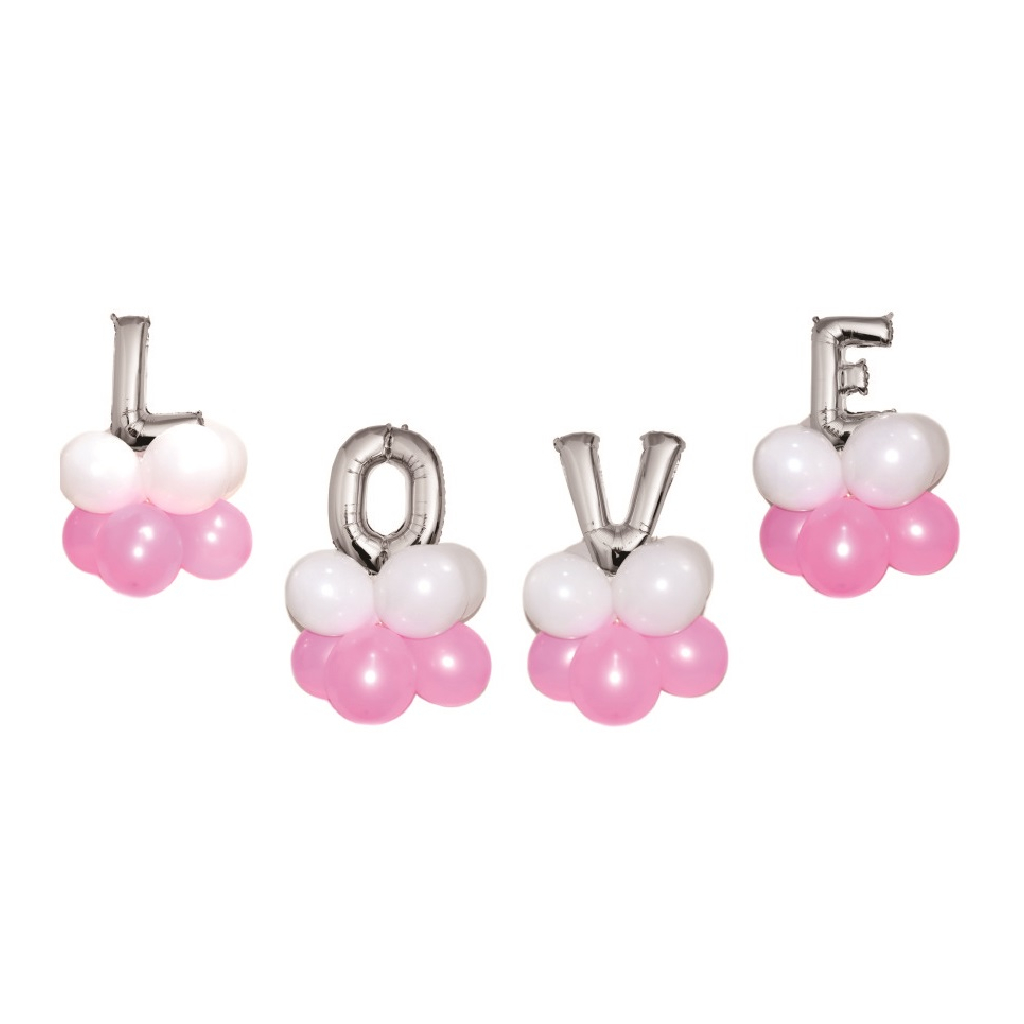 Balon party, folie metalizata alb, roz, argintiu, TZ5052, love