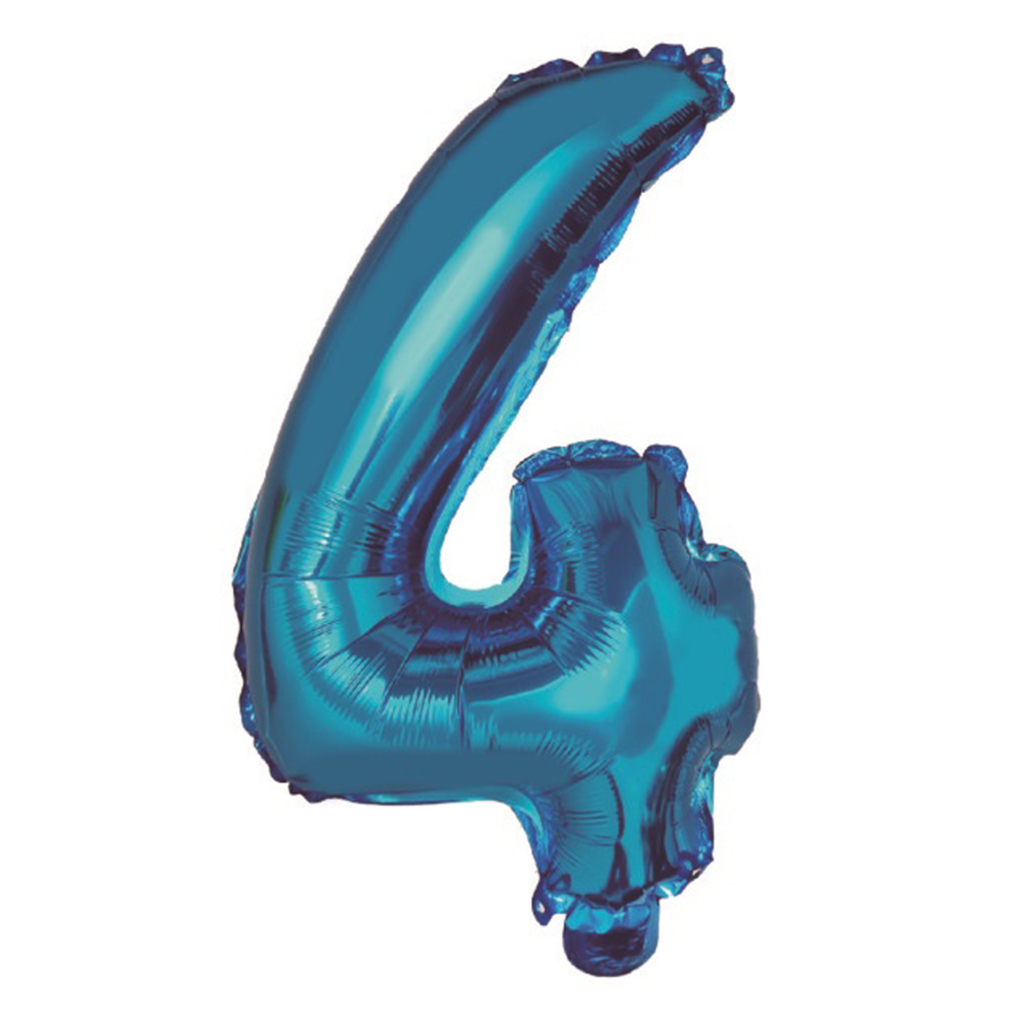 Balon party, folie metalizata albastru, 100 cm, cifra 4