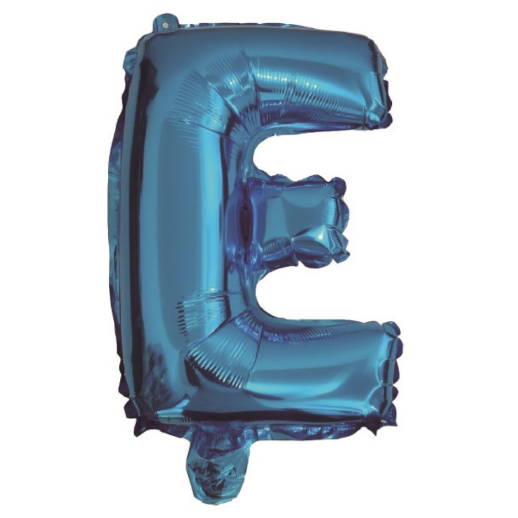 Balon party, folie metalizata albastru, 40 cm, litera E