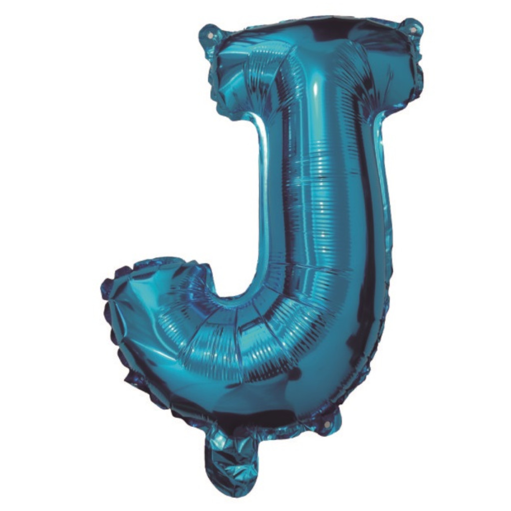Balon party, folie metalizata albastru, 40 cm, litera J