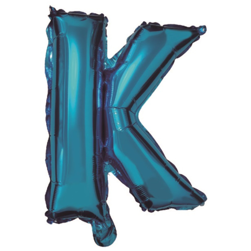 Balon party, folie metalizata albastru, 40 cm, litera K