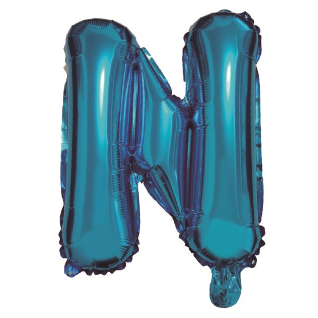 Balon party, folie metalizata albastru, 40 cm, litera N