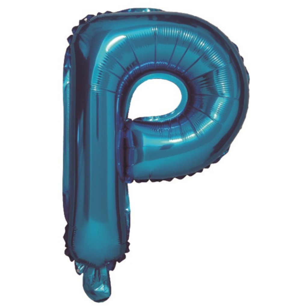 Balon party, folie metalizata albastru, 40 cm, litera P