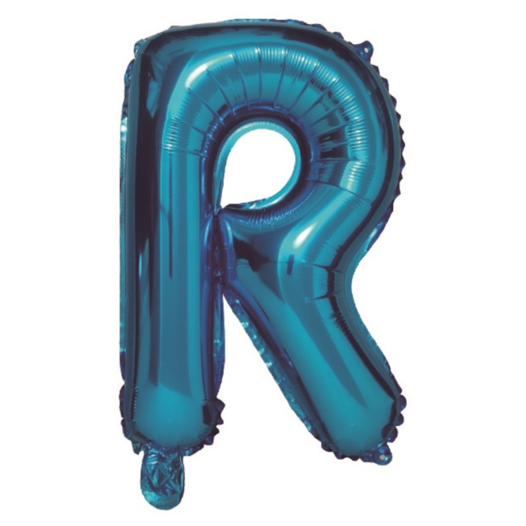 Balon party, folie metalizata albastru, 40 cm, litera R