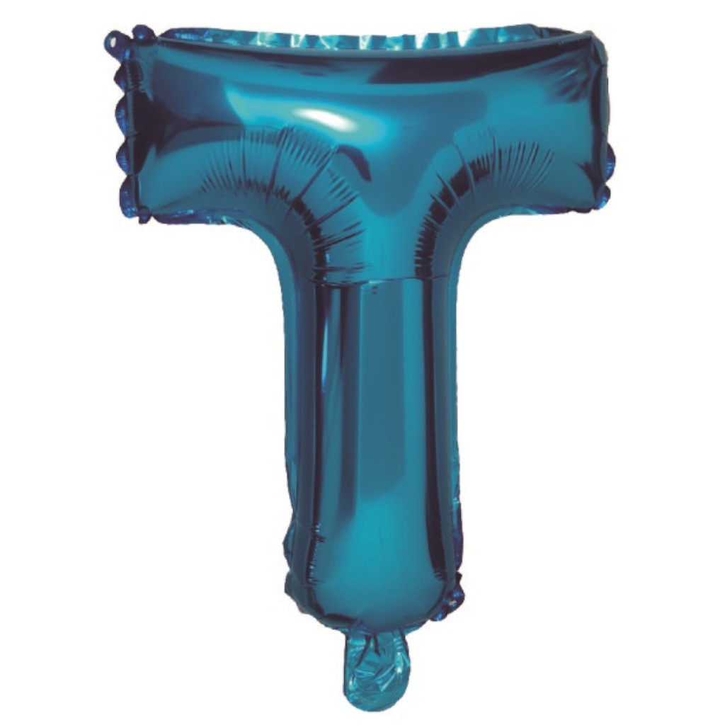 Balon party, folie metalizata albastru, 40 cm, litera T