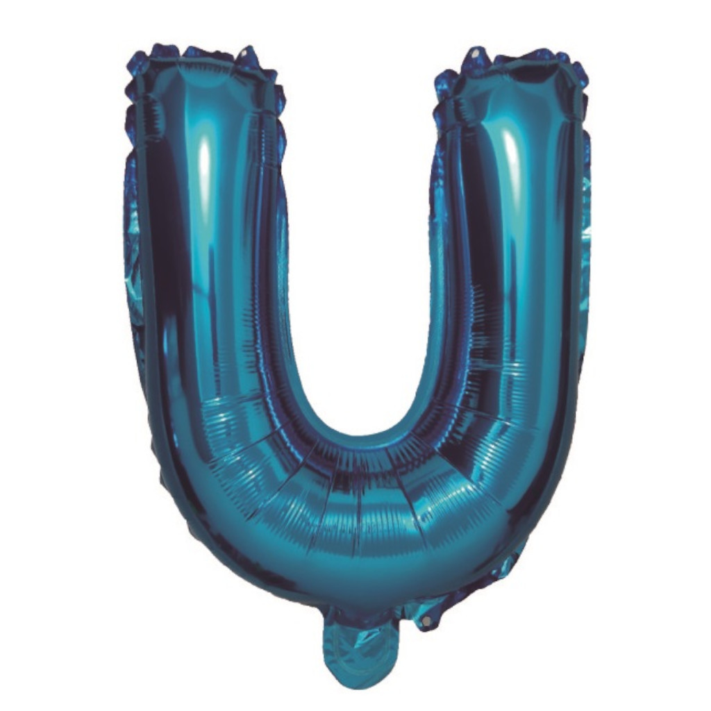 Balon party, folie metalizata albastru, 40 cm, litera U