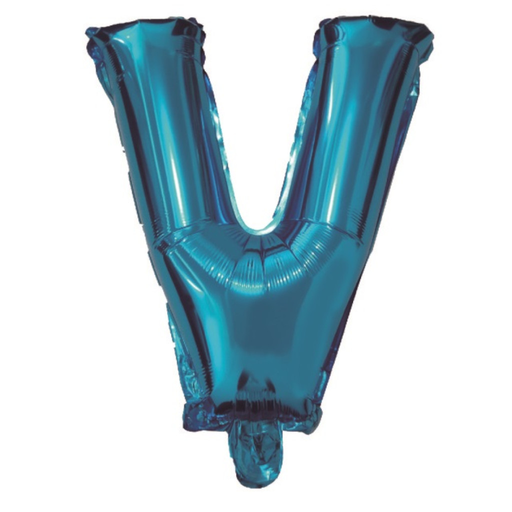 Balon party, folie metalizata albastru, 40 cm, litera V