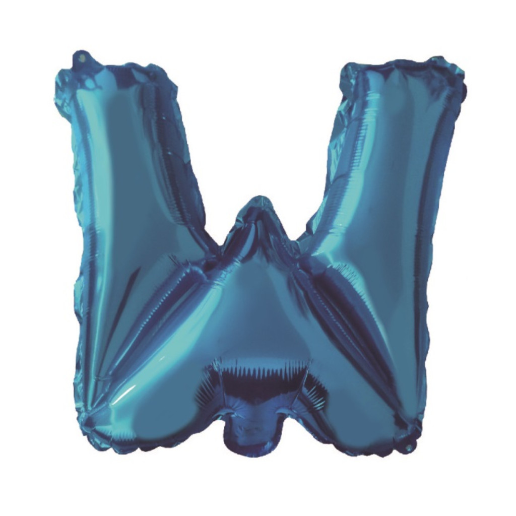 Balon party, folie metalizata albastru, 40 cm, litera W