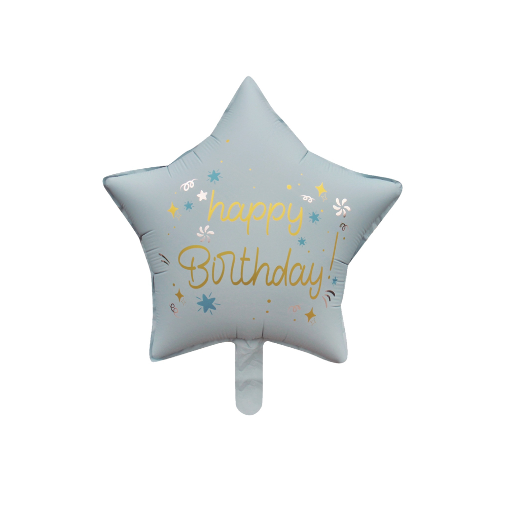 Balon party folie metalizata albastru, 47 cm, stea, happy birthday, PPLM0891