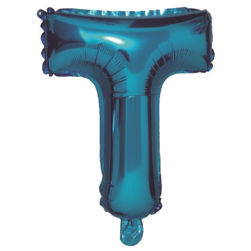 Balon party, folie metalizata albastru, 80 cm, litera T
