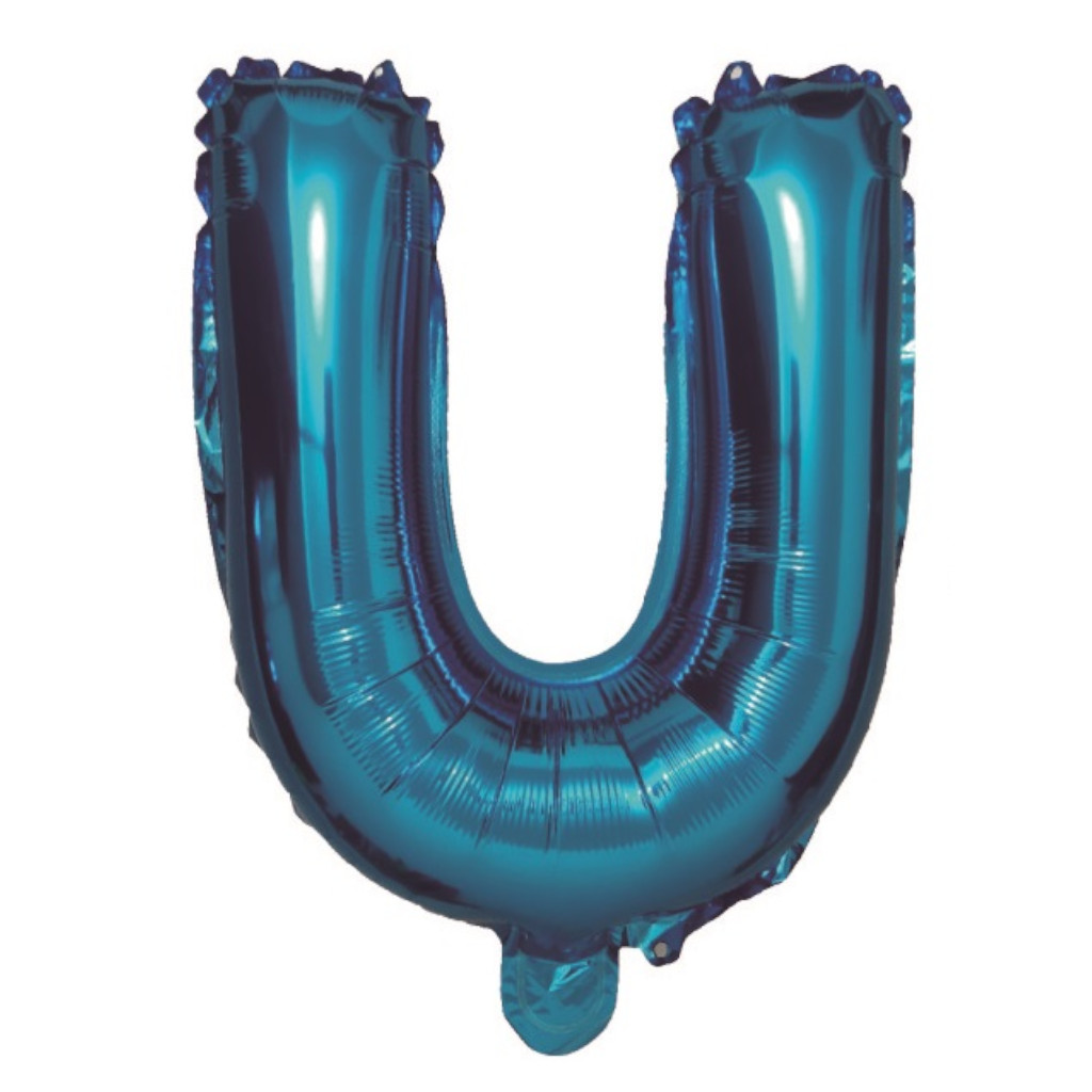 Balon party, folie metalizata albastru, 80 cm, litera U