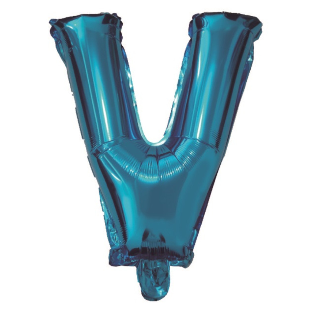 Balon party, folie metalizata albastru, 80 cm, litera V