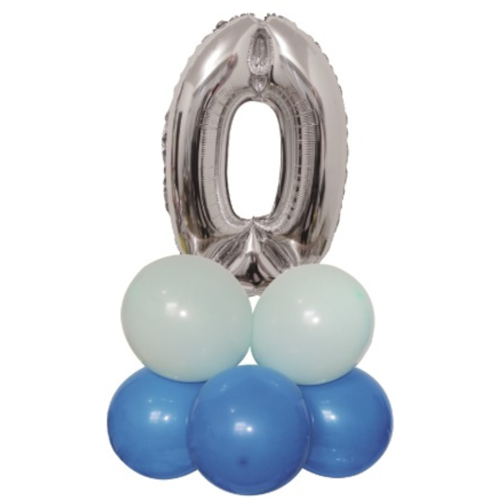 Set 9 baloane party, folie metalizata argintiu, albastru, 80x50 cm, cifra 0