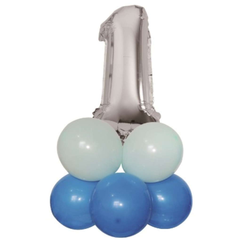 Set 9 baloane party, folie metalizata argintiu, albastru, 80x50 cm, cifra 1