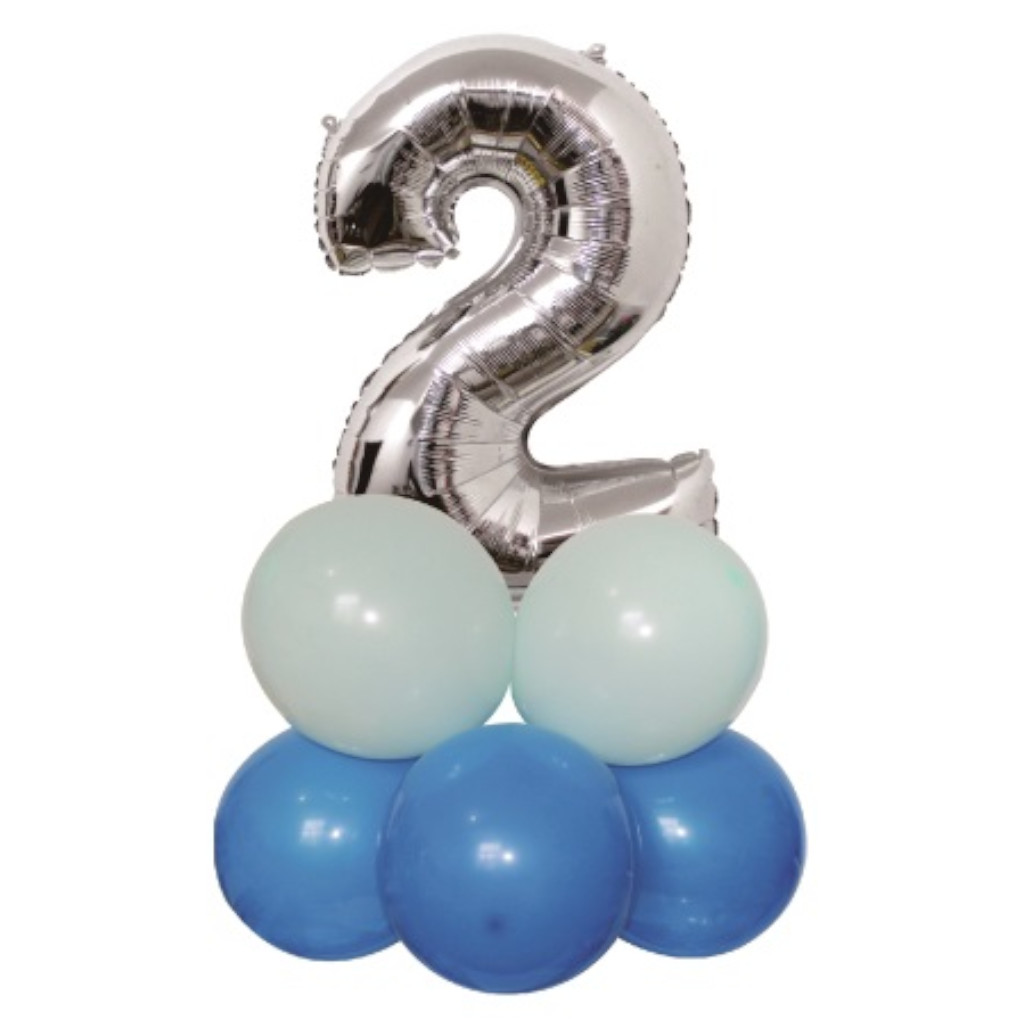 Set 9 baloane party, folie metalizata argintiu, albastru, 80x50 cm, cifra 2