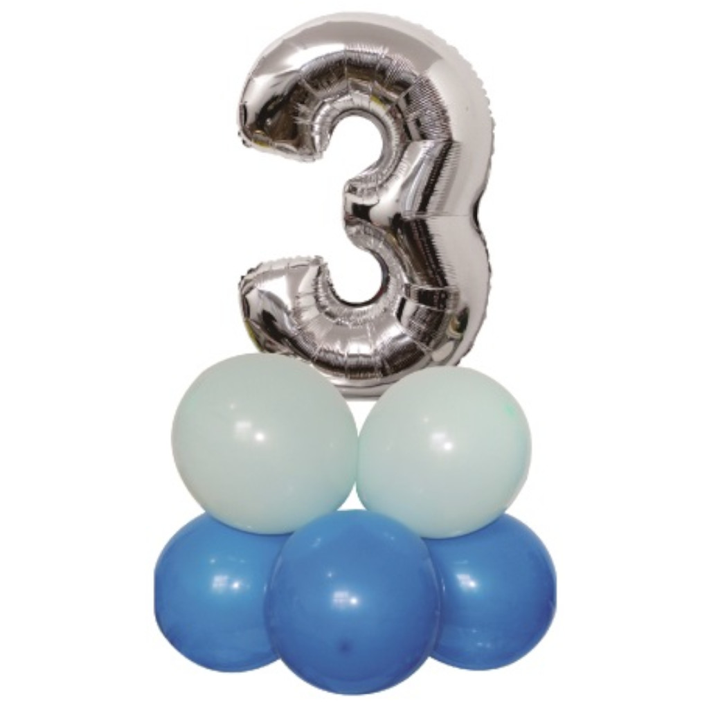 Set 9 baloane party, folie metalizata argintiu, albastru, 80x50 cm, cifra 3