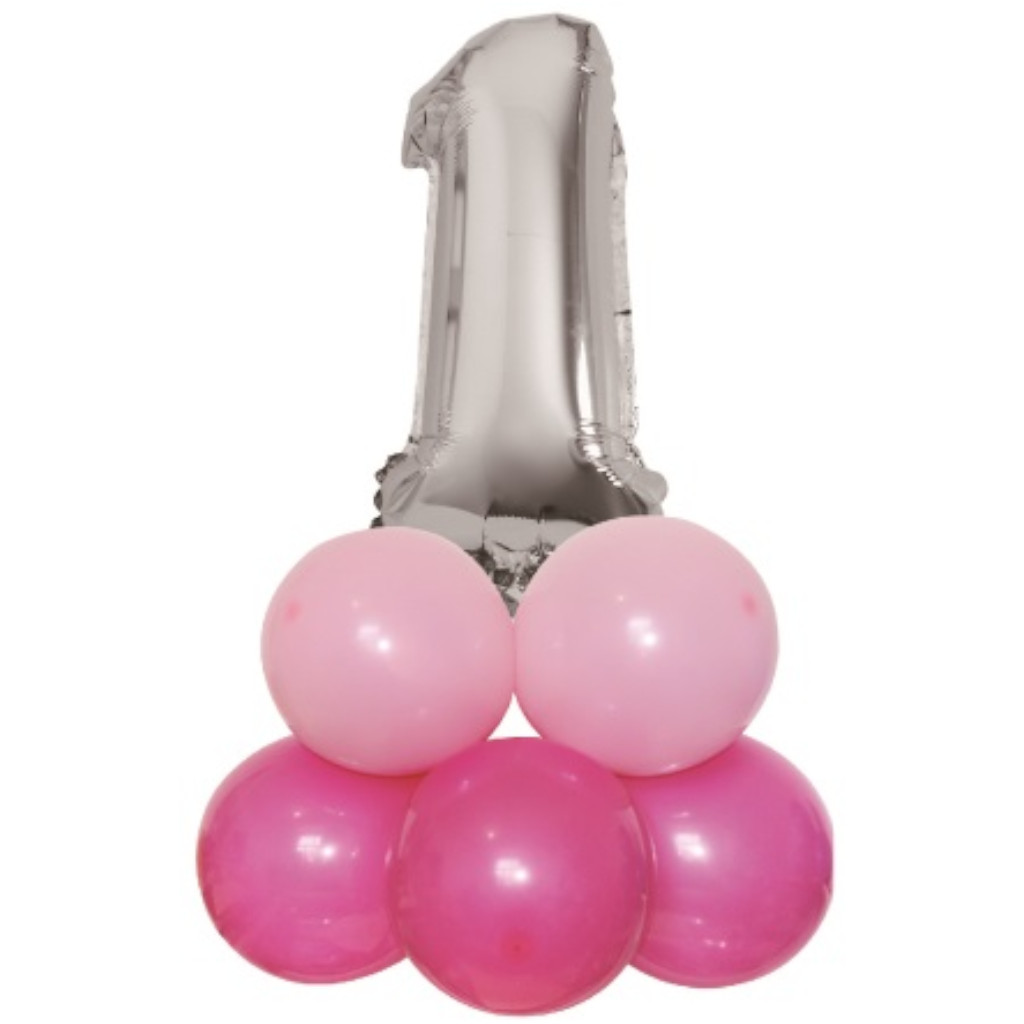 Balon party, folie metalizata argintiu, roz, 80x50 cm, cifra 1