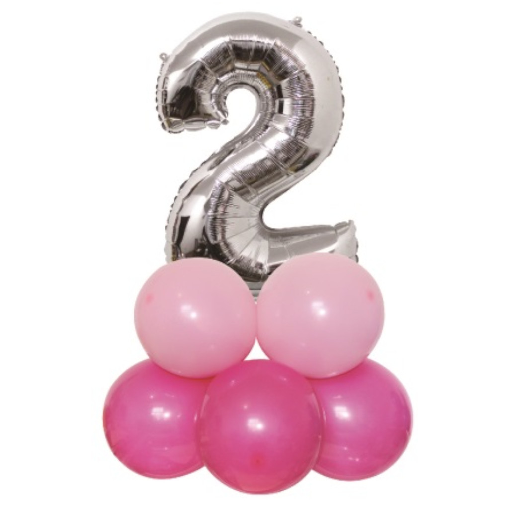 Balon party, folie metalizata argintiu, roz, 80x50 cm, cifra 2