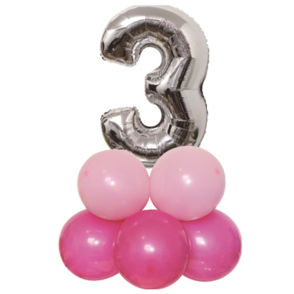 Balon party, folie metalizata argintiu, roz, 80x50 cm, cifra 3