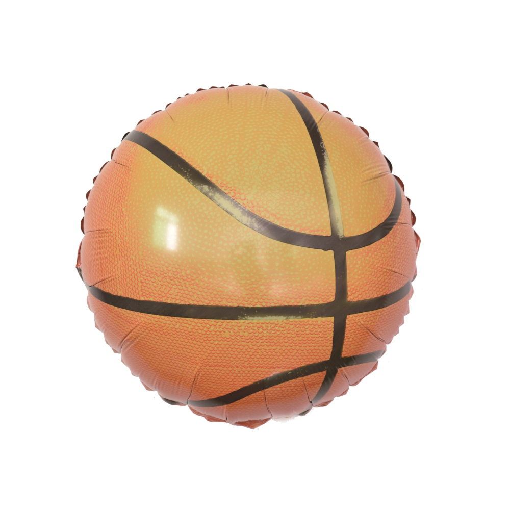 Balon party folie metalizata portocaliu, negru, 45 cm, minge baschet, PPLM0887