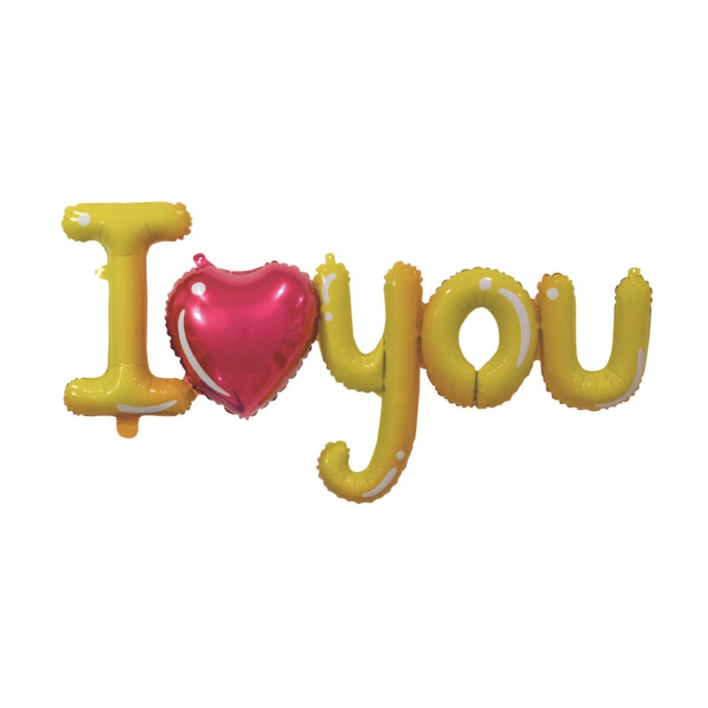Balon party, folie metalizata rosu, auriu, 110x45 cm, 6 m, I love you