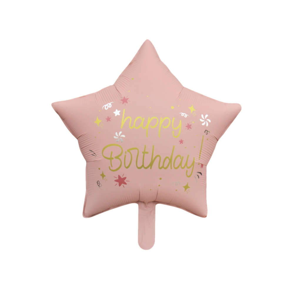 Balon party folie metalizata roz, 47 cm, stea, happy birthday, PPLM0890