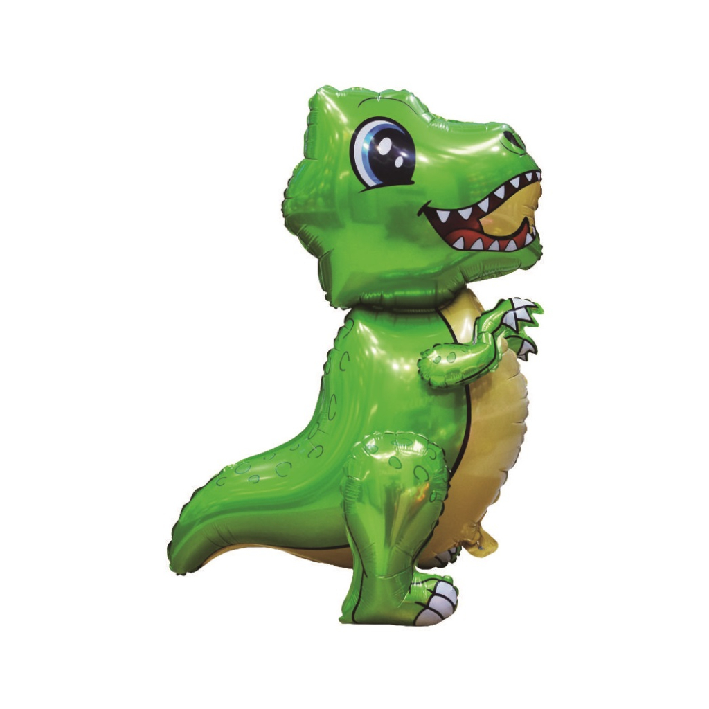 Balon party, folie metalizata verde, 77x51 cm, dinozaur
