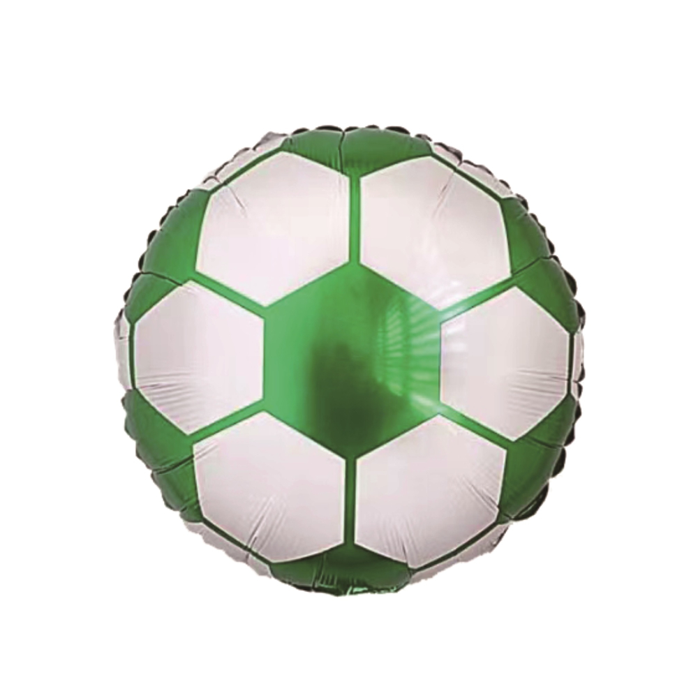 Balon party folie metalizata verde, alb, 45 cm, minge fotbal, PPLM0917