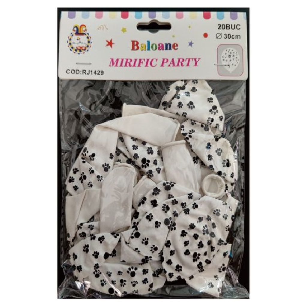 Balon party latex, alb, negru, dalmatian, 30 cm, 20 buc