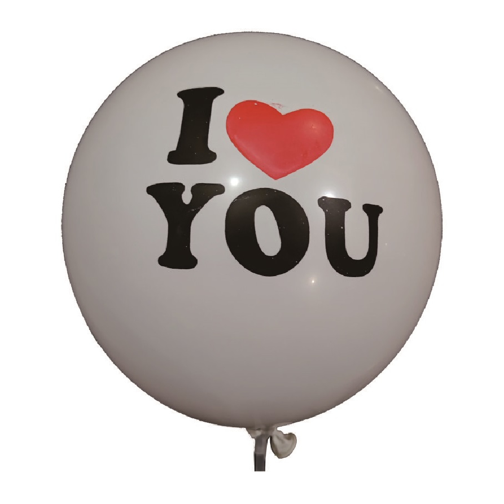 Balon party latex, alb, negru, rosu, I love you, 30 cm, 20 buc