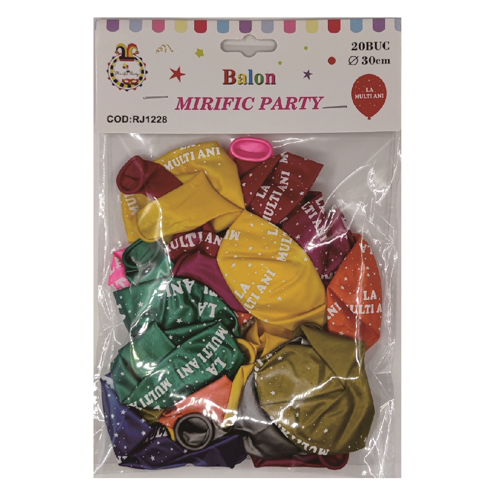 Balon party latex, diverse culori, RJ1228, stea, la multi ani, 30 cm, 20 buc