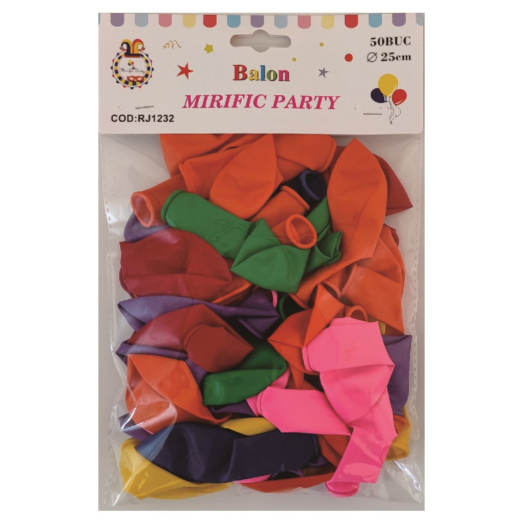 Balon party latex, diverse culori, RJ1232, 25 cm, 50 buc