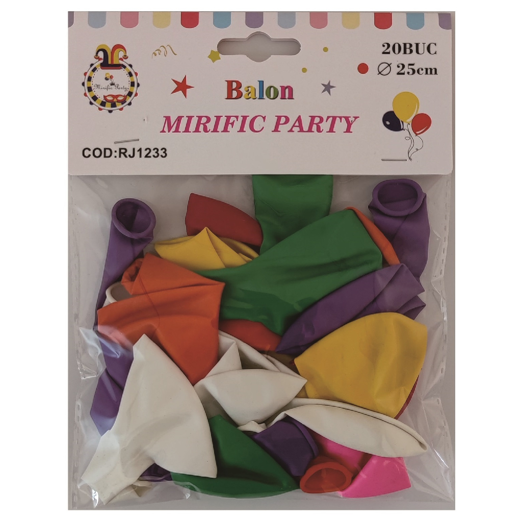 Balon party latex, diverse culori, RJ1233, 25 cm, 20 buc