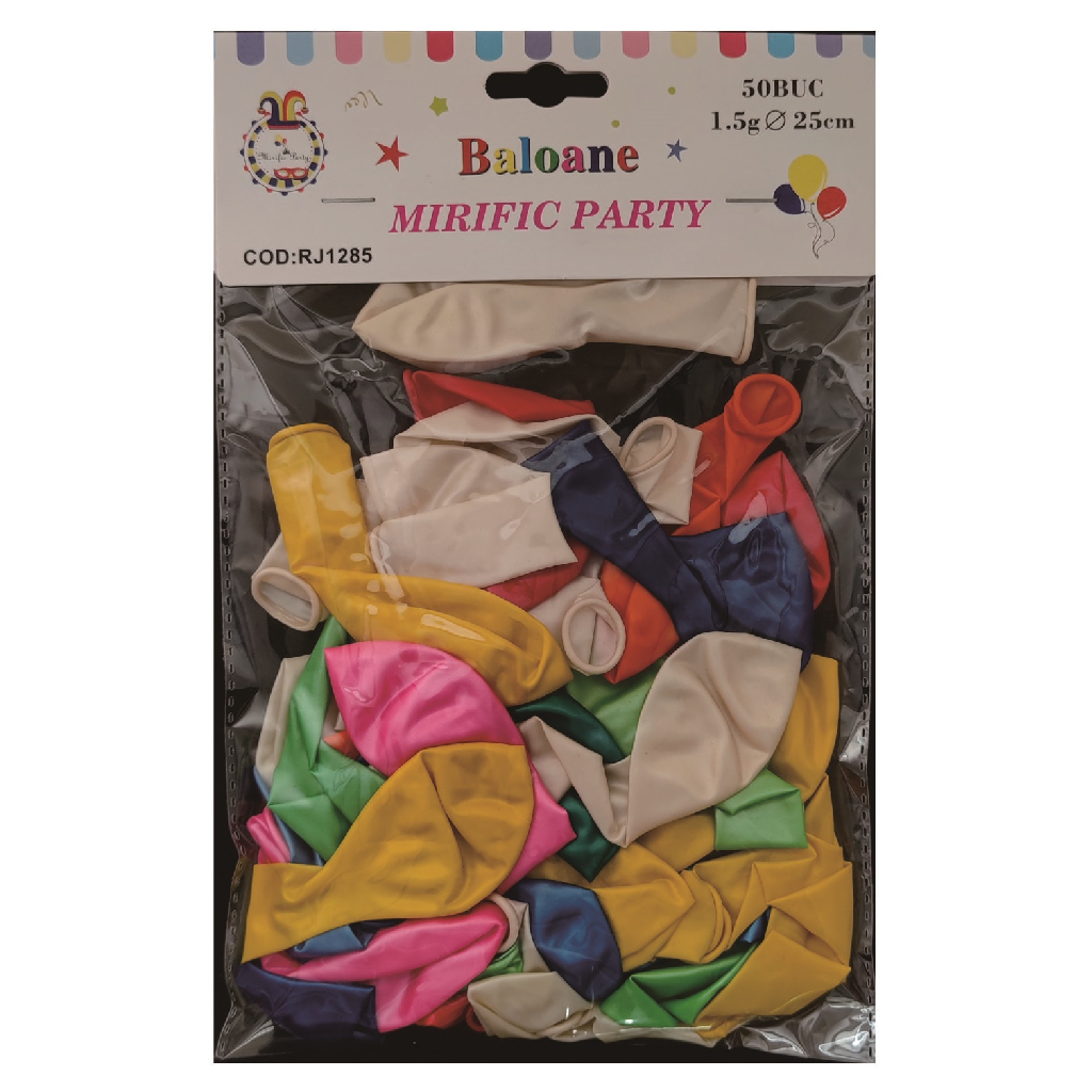 Balon party latex, diverse culori, RJ1285, 25 cm, 50 buc