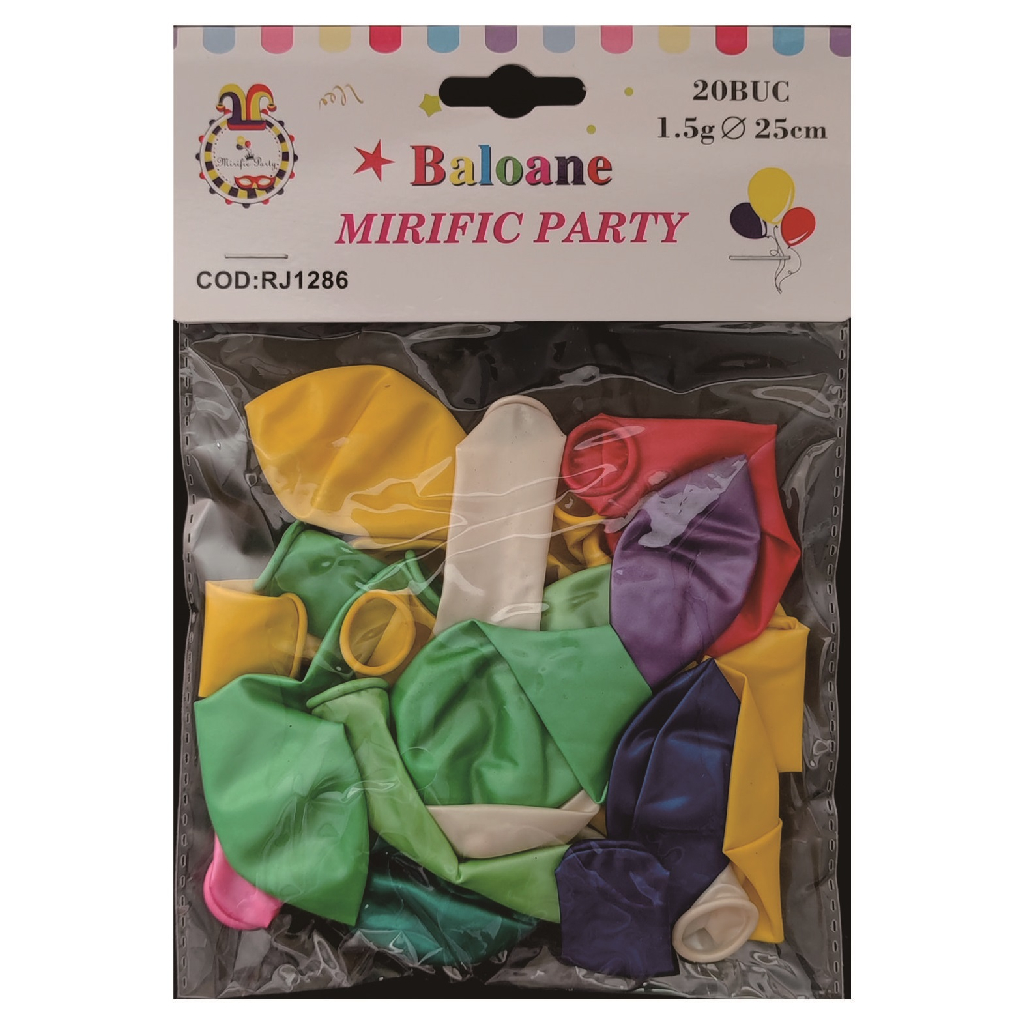 Balon party latex, diverse culori, RJ1286, 25 cm, 20 buc