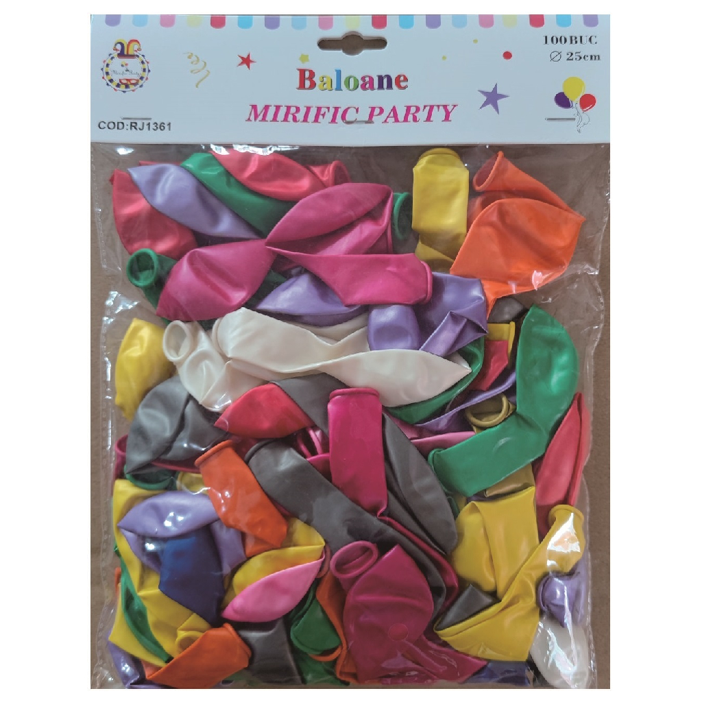 Balon party latex, diverse culori, RJ1361, 25 cm, 100 buc